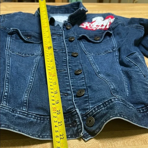 Medium Women Denim Jacket with Horse Patch ( WHT) logo - Picture 3 of 15